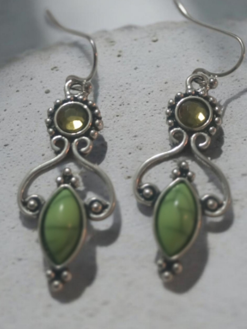 Elegant Drop Earrings with Green Stones